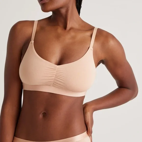 NEW QUINCE Pack Of 2 Micromodal Ruched Bralettes Warm Sand 2 - Picture 5 of 5